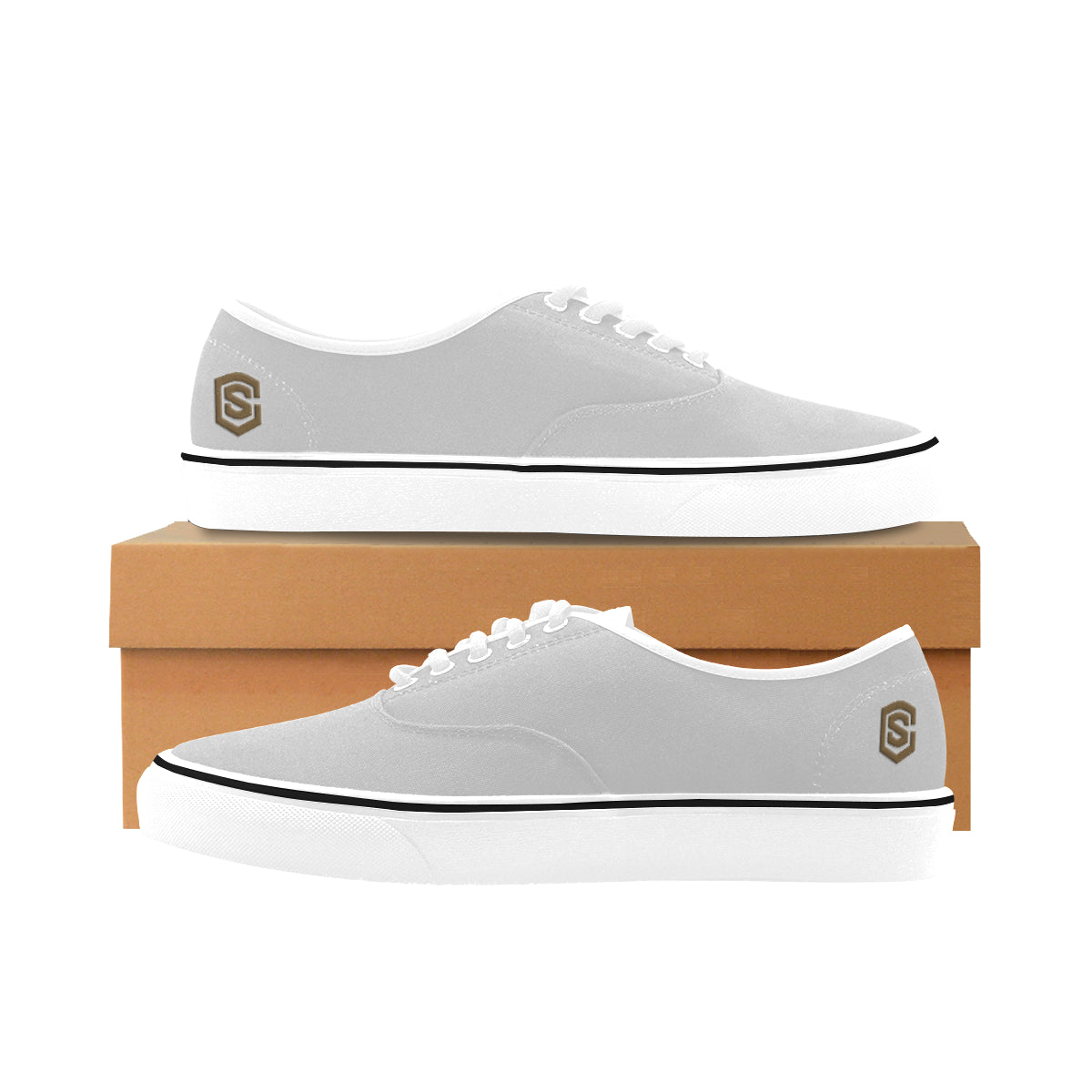 brown logo Classic Women's Canvas Low Top Shoes (Model E001-4)