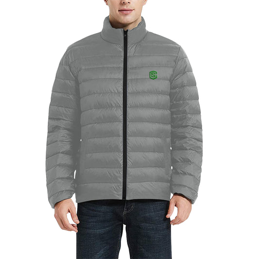 Green Logo Men's Stand Collar Padded Jacket (Model H41)