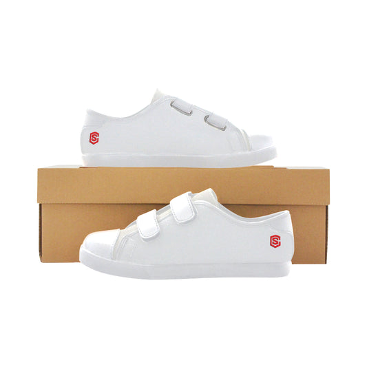 GRAY CANVAS KID SHOES red logo Velcro Canvas Kid's Shoes (Model 008)