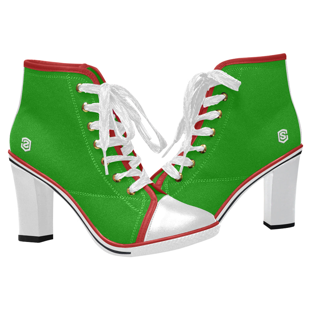 white logo Women's Lace Up Chunky Heel Ankle Booties (Model 054)