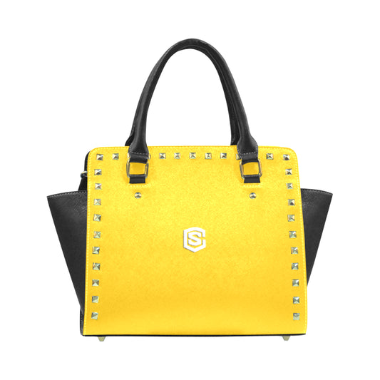 YELLOW RIVET SHOULDER HANDBAG white logo Rivet Shoulder Handbag (Model 1645)