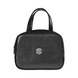 BLACK LEATHER TOP HANDLE HANDBAG  silver logo Leather Top Handle Handbag (Model 1662)