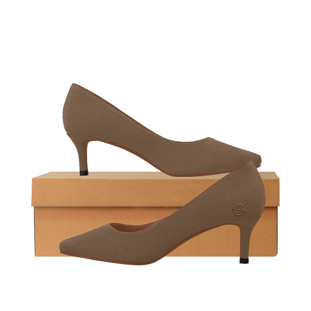 RED Women's Pointed Toe Low Heel Pumps brown logo Women's Pointed Toe Low Heel Pumps (Model 053)
