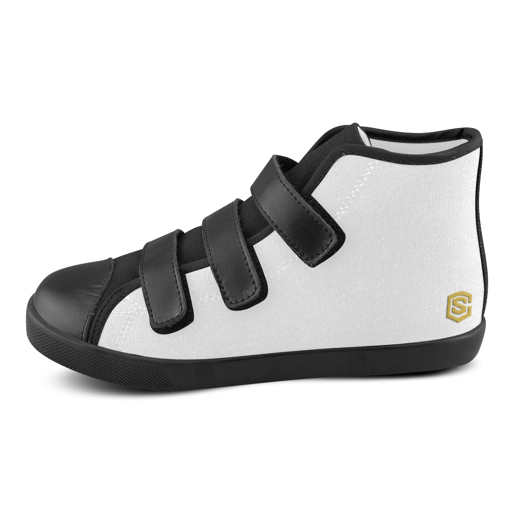 GRAY CANVAS KID SHOES gold logo Velcro High Top Canvas Kid's Shoes (Model 015)