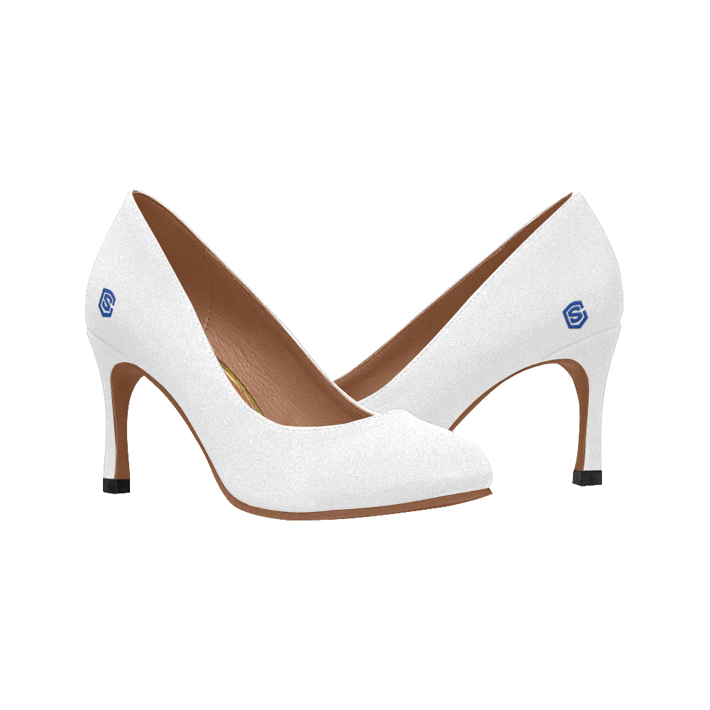 WHITE Women's High Heels blue logo Women's High Heels (Model 048)