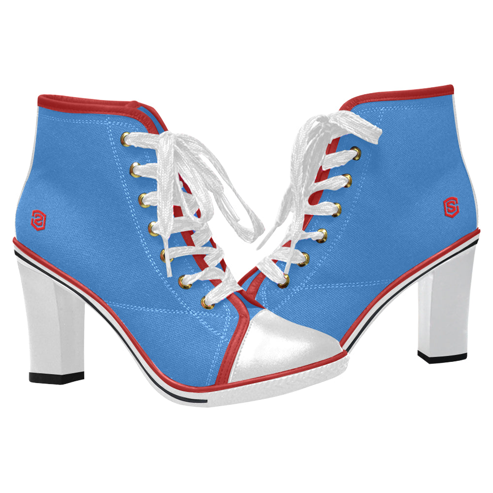 red logo Women's Lace Up Chunky Heel Ankle Booties (Model 054)