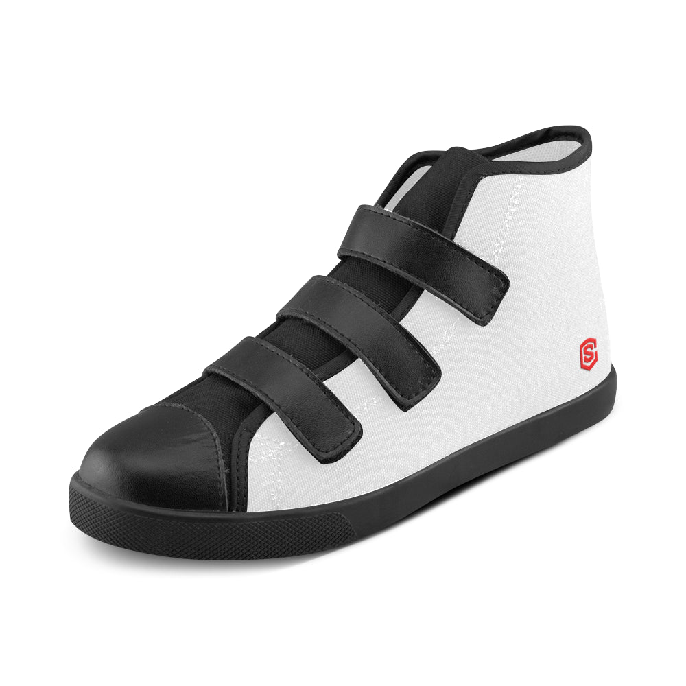 GRAY CANVAS KID SHOES red logo Velcro High Top Canvas Kid's Shoes (Model 015)