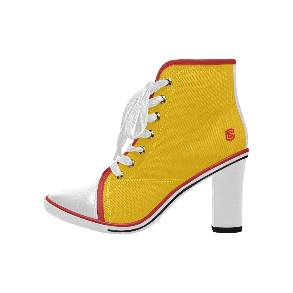 red logo Women's Lace Up Chunky Heel Ankle Booties (Model 054)