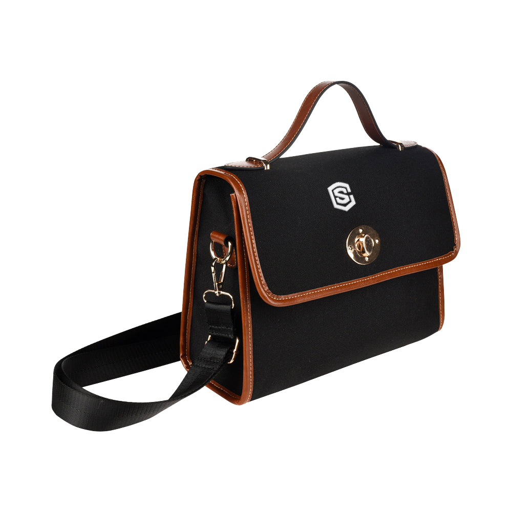 BLACK WATERFROOF CANVAS BAGwhite logo Waterproof Canvas Bag/All Over Print (Model 1641)