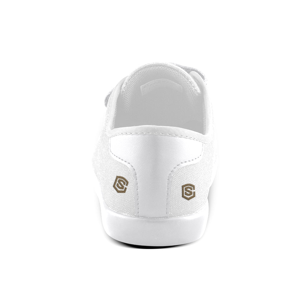 GRAY CANVAS KID SHOES brown logo Velcro Canvas Kid's Shoes (Model 008)