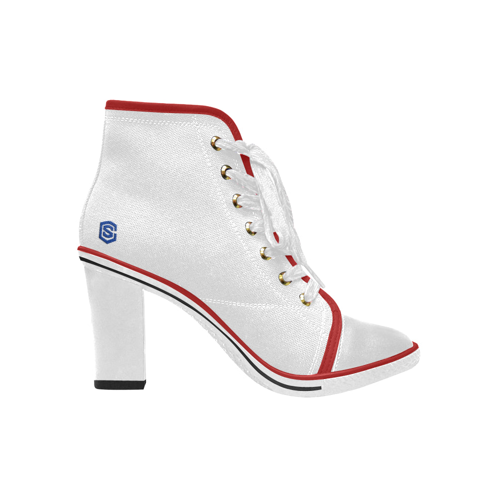 blue logo Women's Lace Up Chunky Heel Ankle Booties (Model 054)