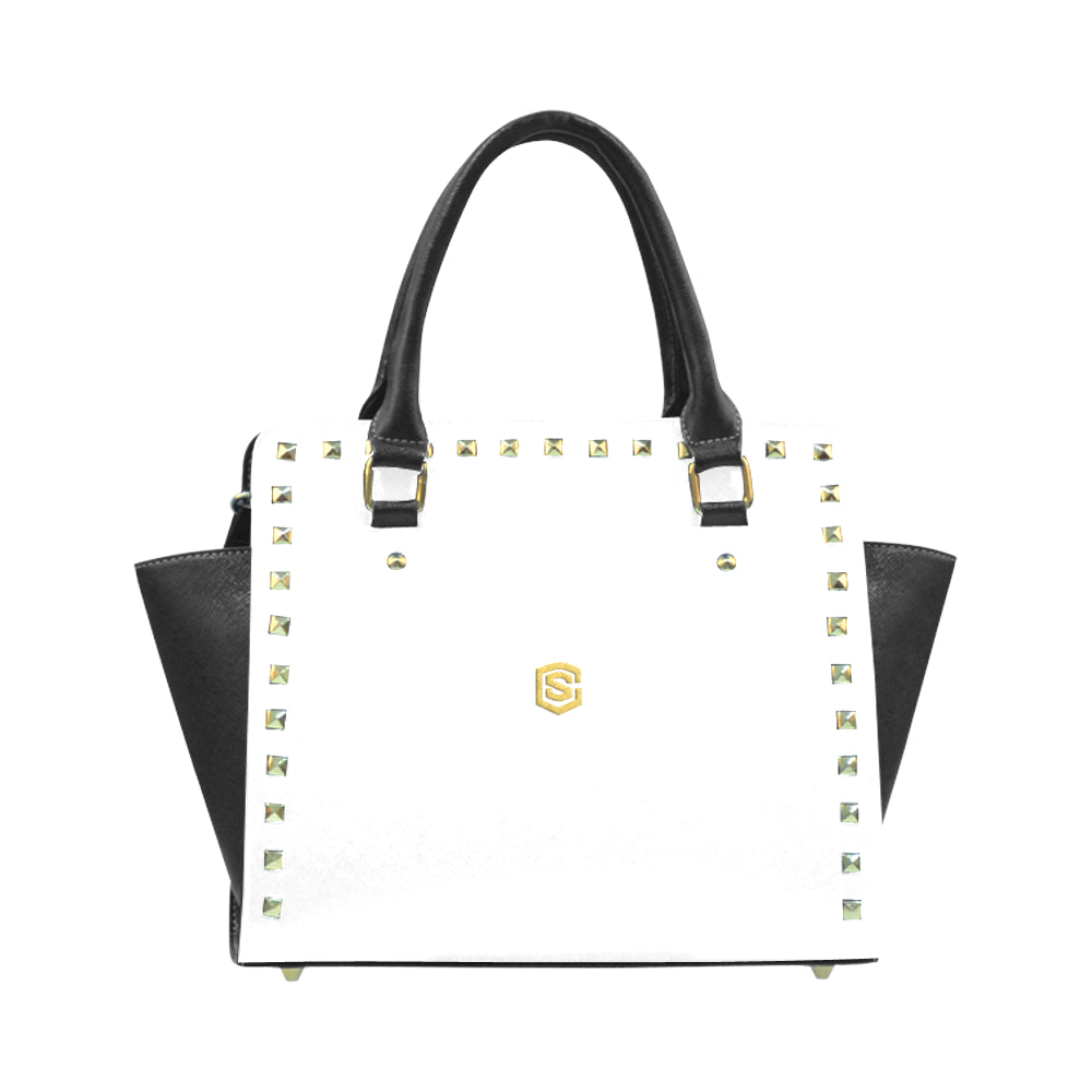 WHITE RIVET SHOULDER HANDBAG gold logo Rivet Shoulder Handbag (Model 1645)
