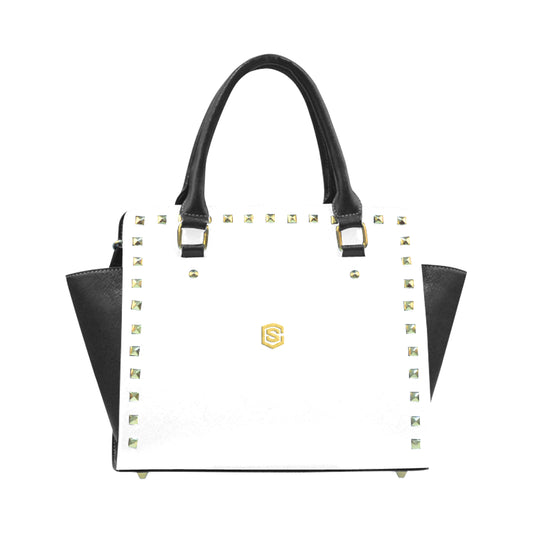 WHITE RIVET SHOULDER HANDBAG gold logo Rivet Shoulder Handbag (Model 1645)