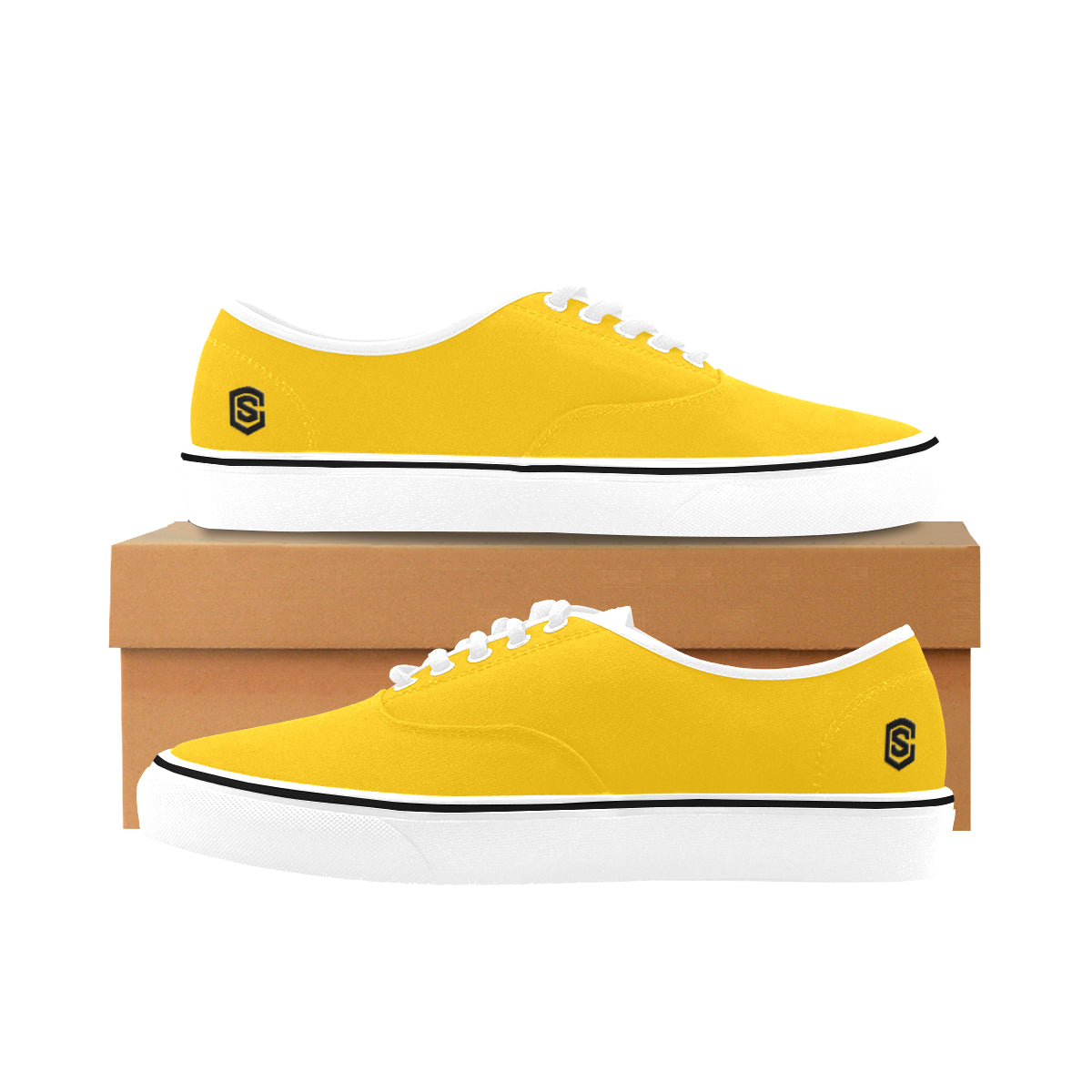 black logo Classic Women's Canvas Low Top Shoes (Model E001-4)