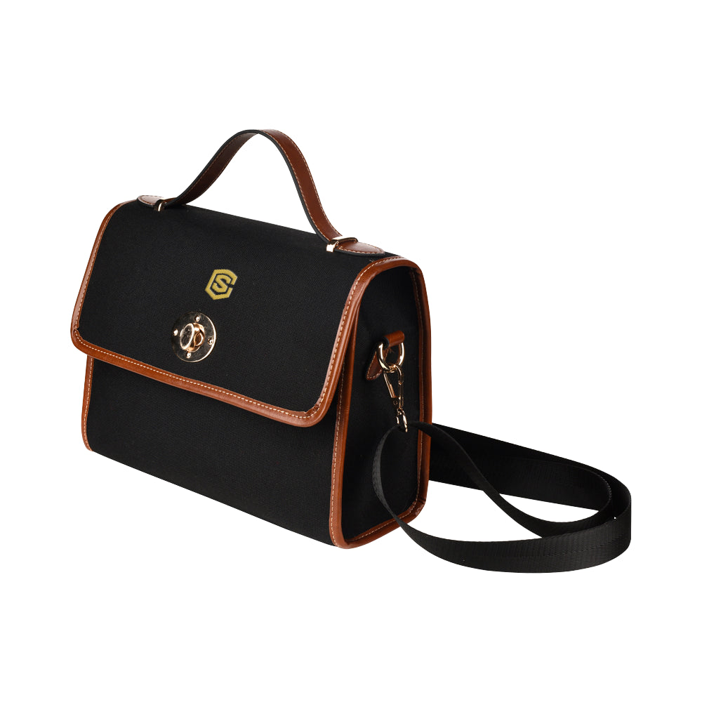 BLACK WATERPROOF CANVAS BAG gold logo Waterproof Canvas Bag/All Over Print (Model 1641)