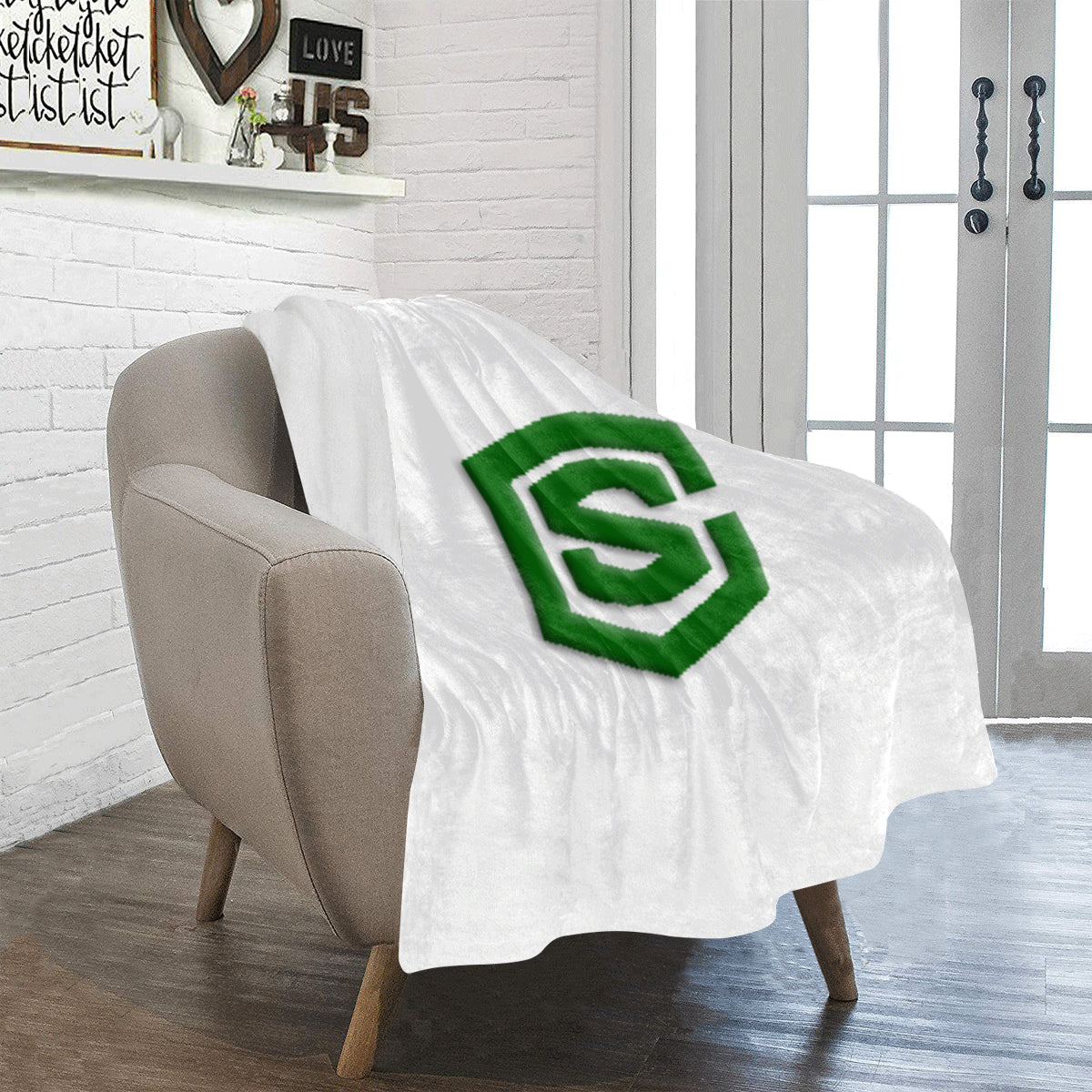 White Ultra-Soft Micro Fleece Blanket with Green Logo Ultra-Soft Micro Fleece Blanket 30"x40"