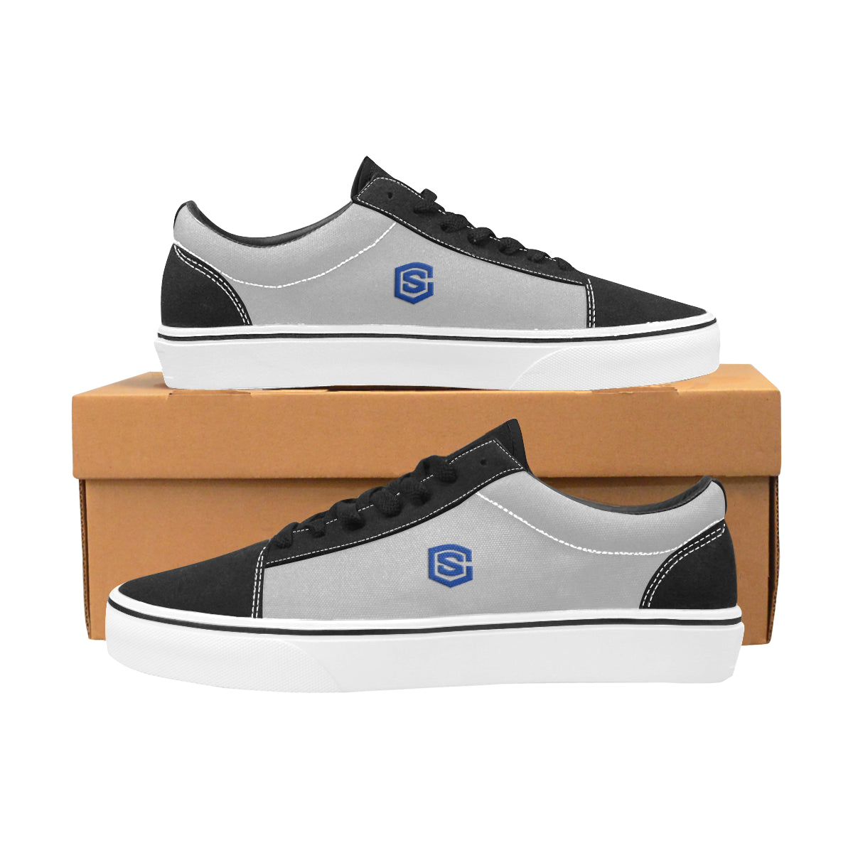 blue logo Women's Low Top Skateboarding Shoes (Model E001-2)