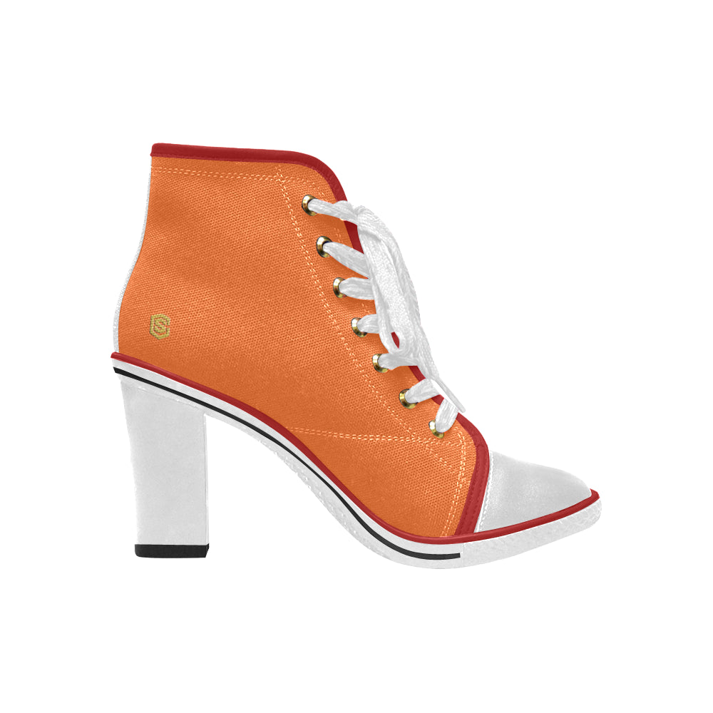 gold logo Women's Lace Up Chunky Heel Ankle Booties (Model 054)