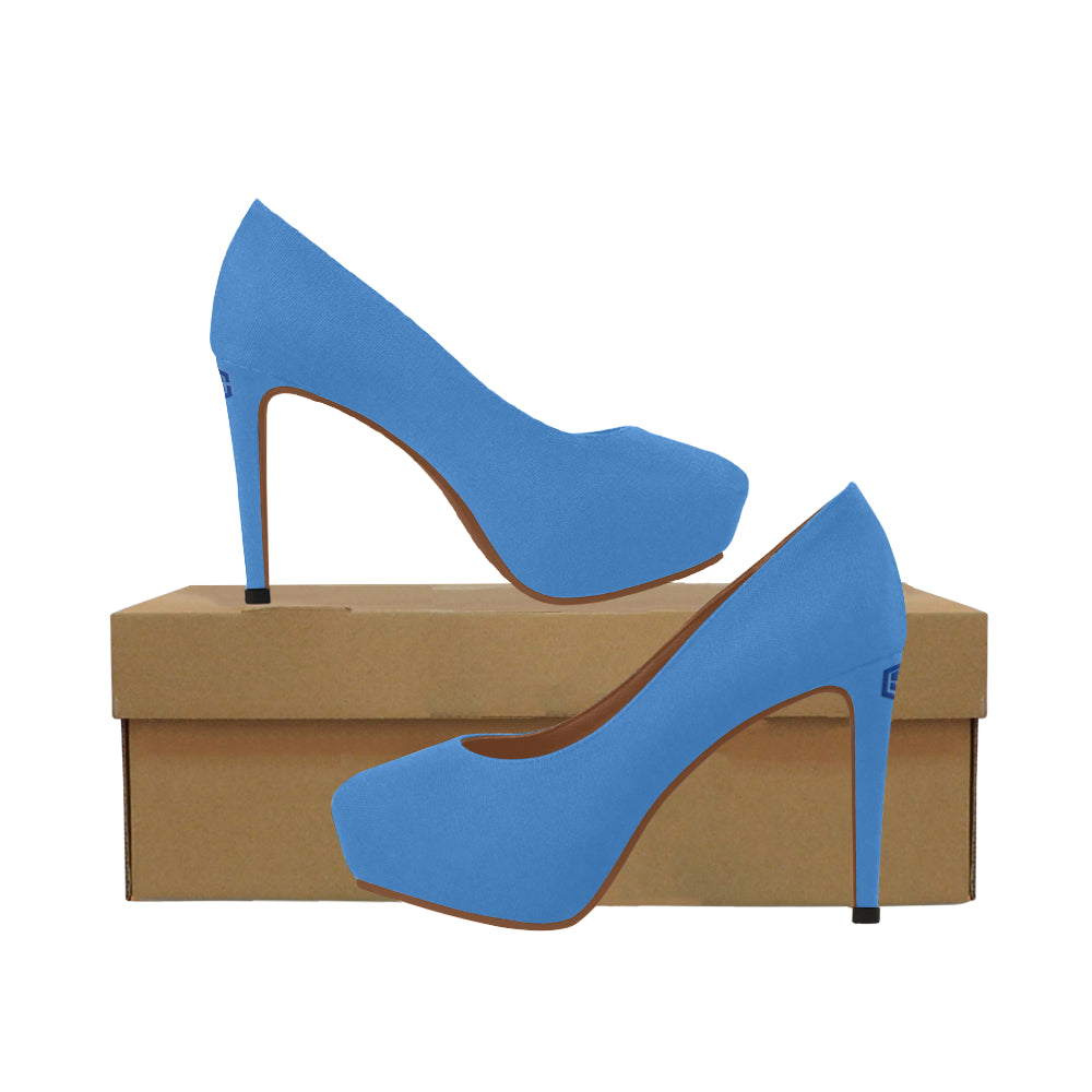 LIGHT BLUE Women's High Heels blue logo Women's High Heels (Model 044)