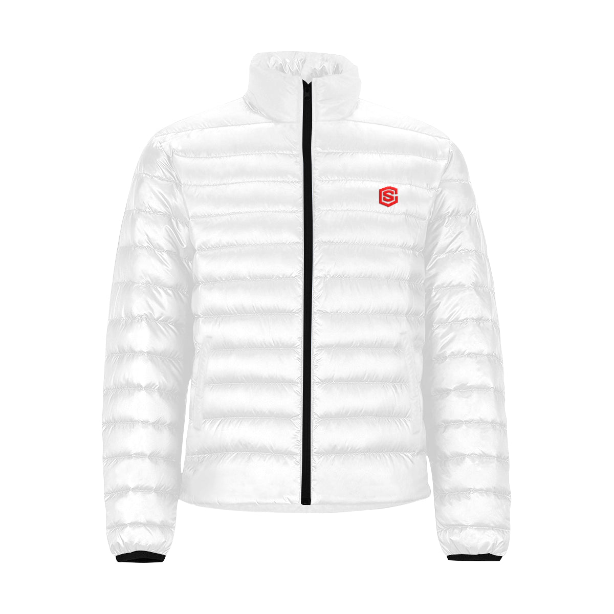 Red Logo Men's Stand Collar Padded Jacket (Model H41)