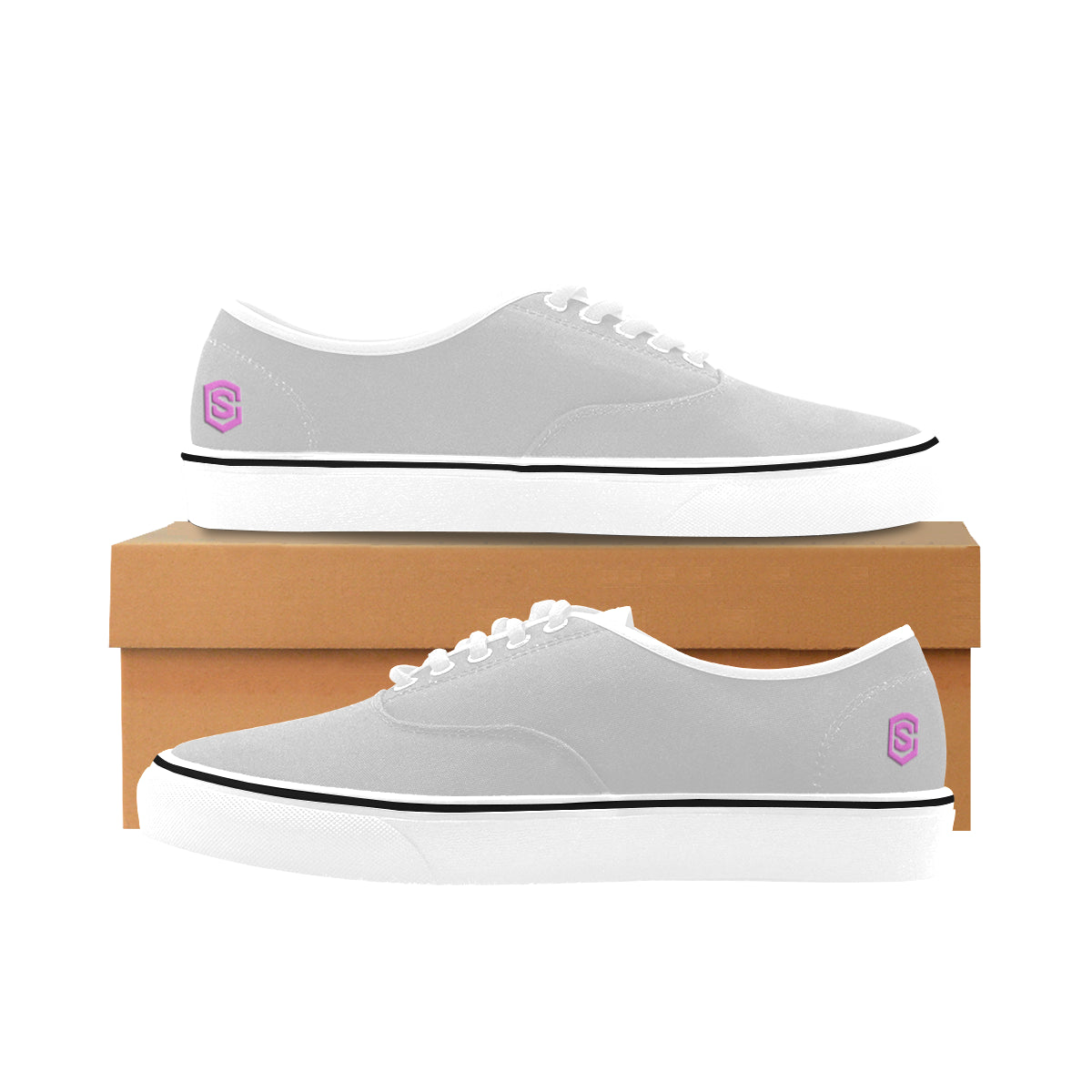 pink logo Classic Women's Canvas Low Top Shoes (Model E001-4)