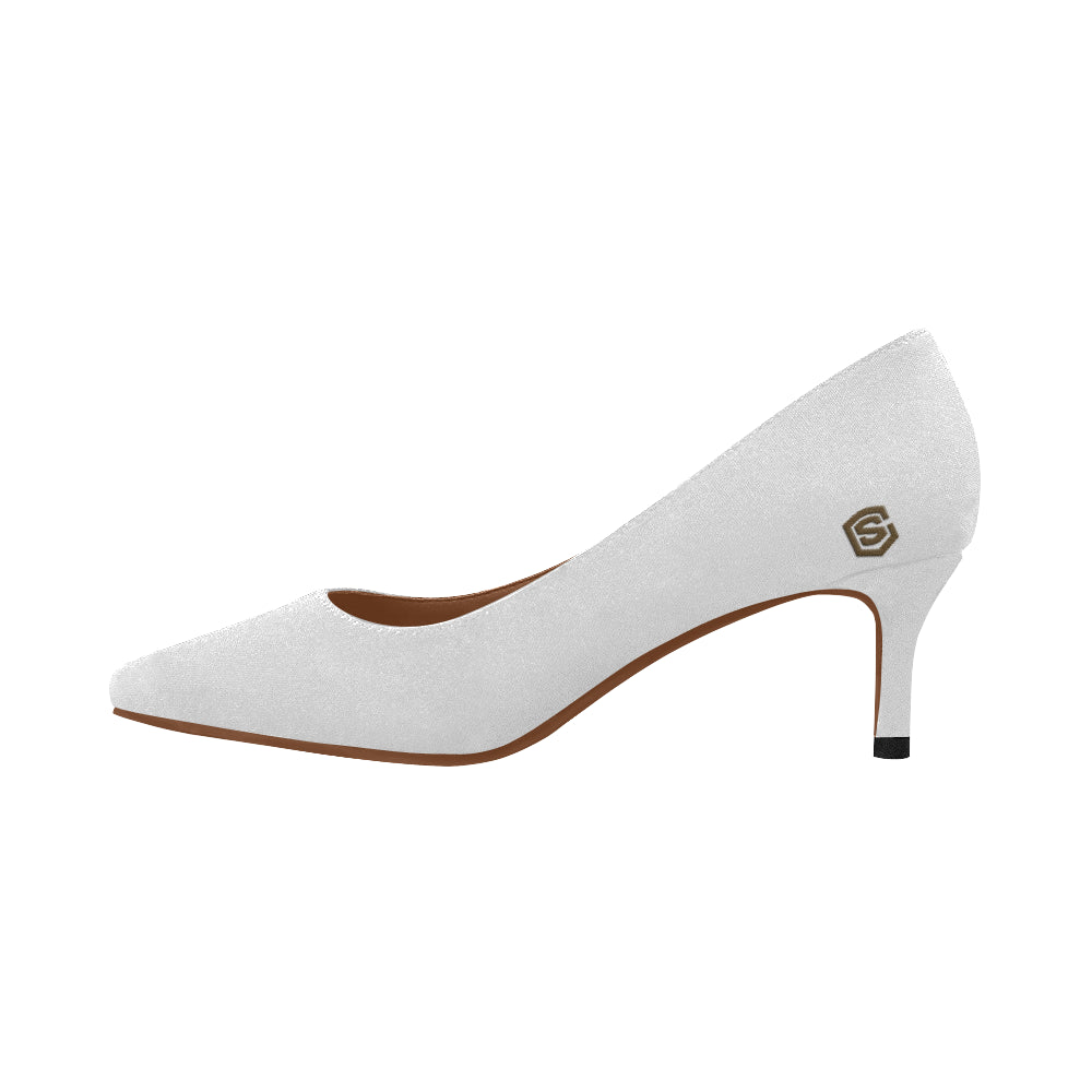 SILVER Women's Pointed Toe Low Heel Pumps brown logo Women's Pointed Toe Low Heel Pumps (Model 053)