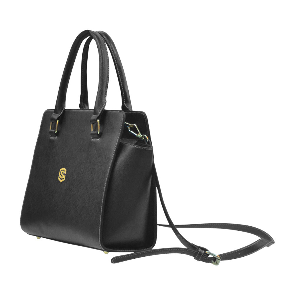 BLACK RIVET SHOULDER HANDBAG gold logo Rivet Shoulder Handbag (Model 1645)