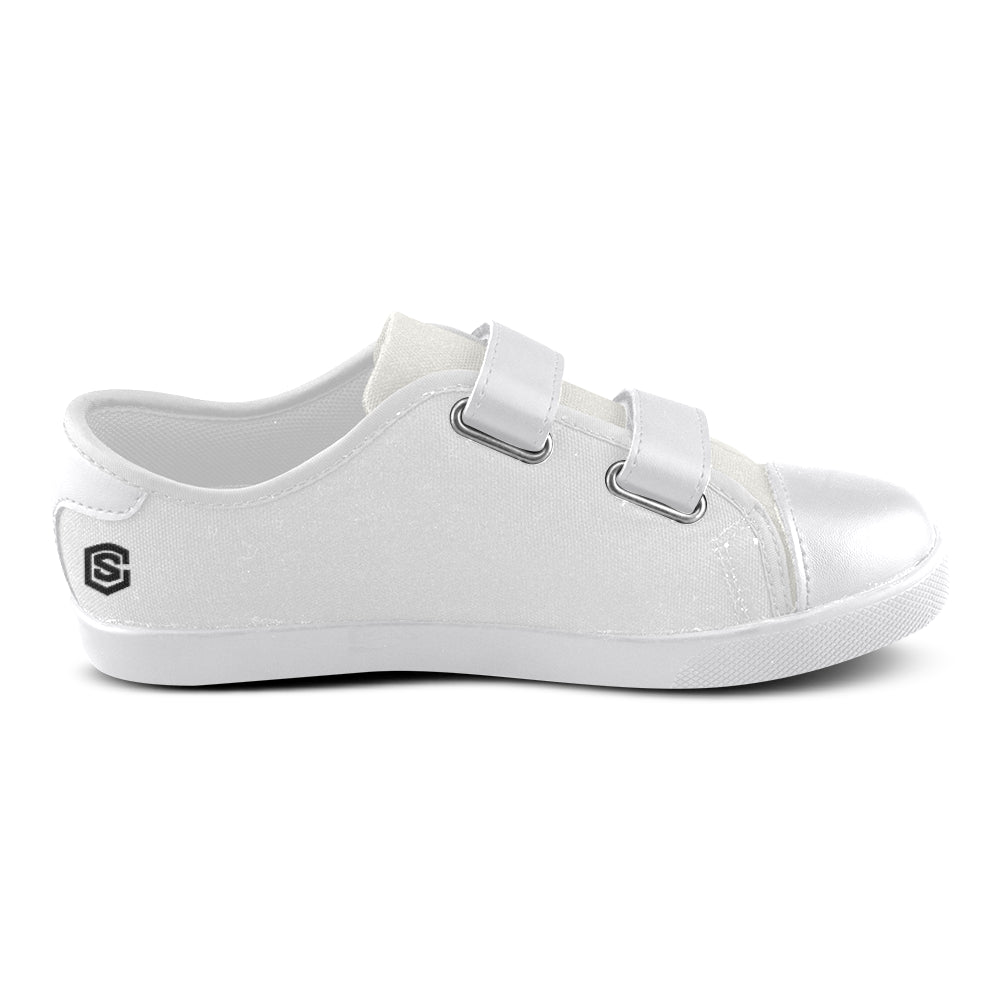 GRAY CANVAS KID SHOES black logo Velcro Canvas Kid's Shoes (Model 008)