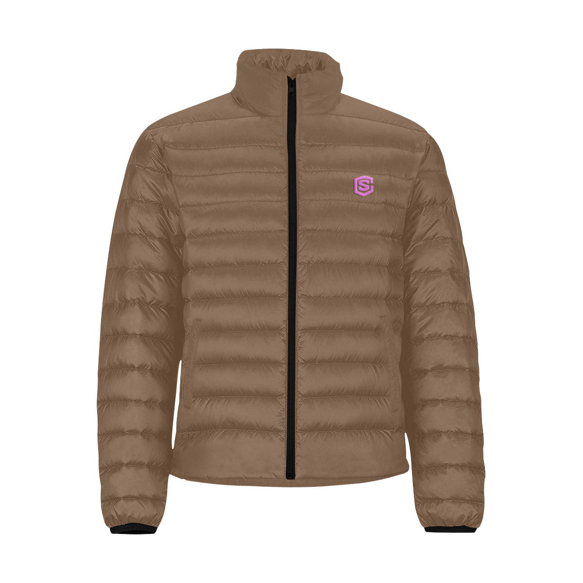 Pink Logo Men's Stand Collar Padded Jacket (Model H41)