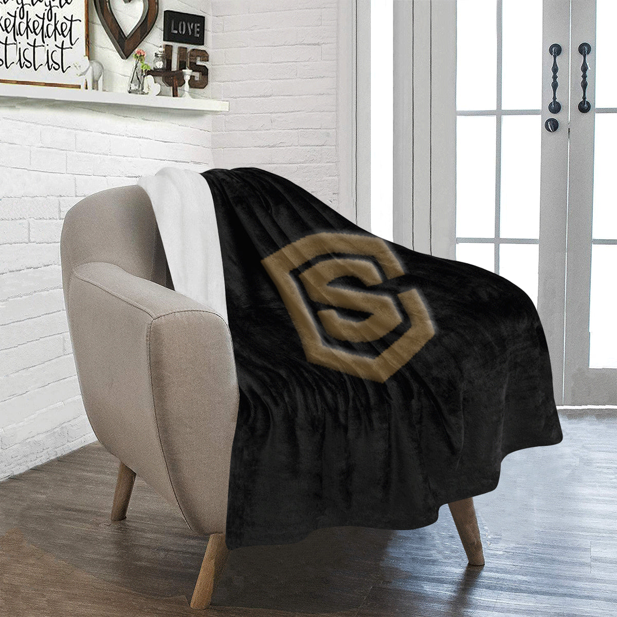 Black Ultra-Soft Micro Fleece Blanket with Brown Logo Ultra-Soft Micro Fleece Blanket 30"x40"