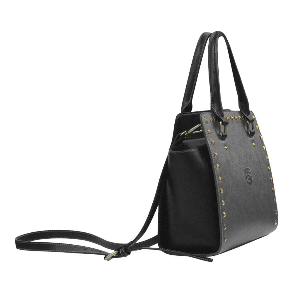 BLACK RIVET SHOULDER HANDBAG black logo Rivet Shoulder Handbag (Model 1645)