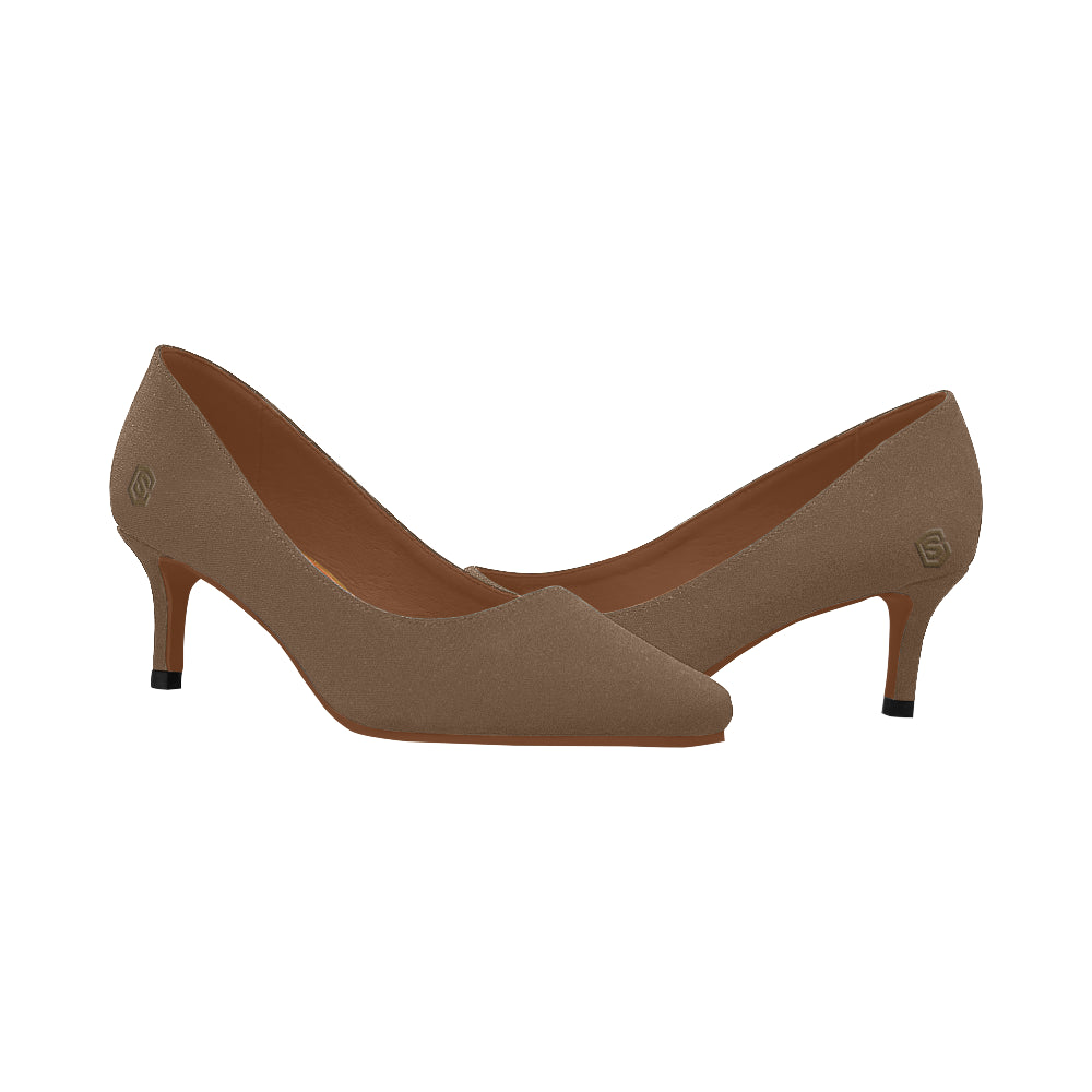 RED Women's Pointed Toe Low Heel Pumps brown logo Women's Pointed Toe Low Heel Pumps (Model 053)
