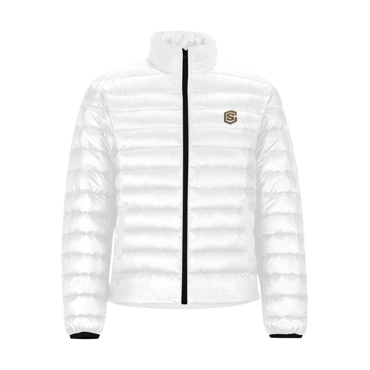 Brown Logo Men's Stand Collar Padded Jacket (Model H41)