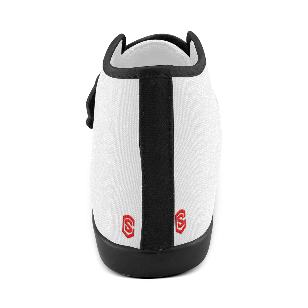 GRAY CANVAS KID SHOES red logo Velcro High Top Canvas Kid's Shoes (Model 015)