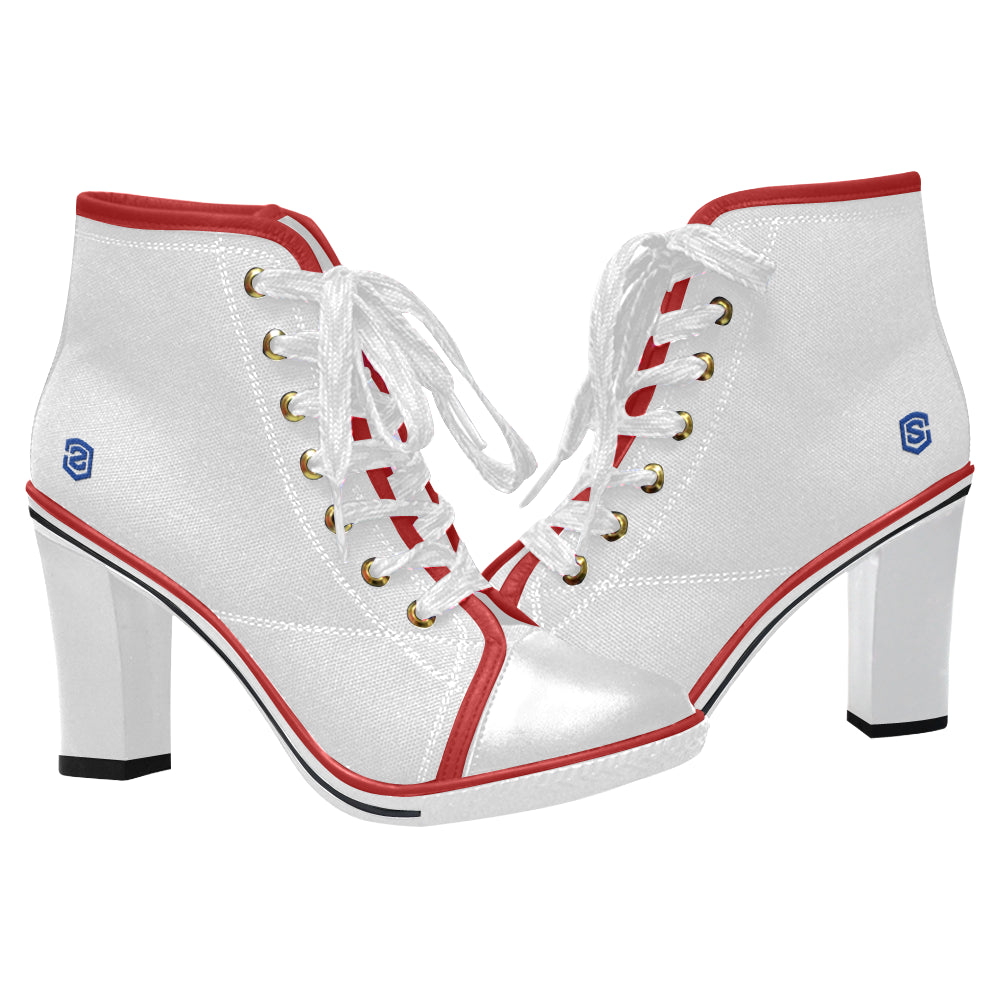 blue logo Women's Lace Up Chunky Heel Ankle Booties (Model 054)