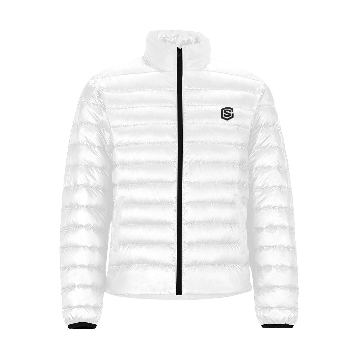 Black Logo Men's Stand Collar Padded Jacket (Model H41)