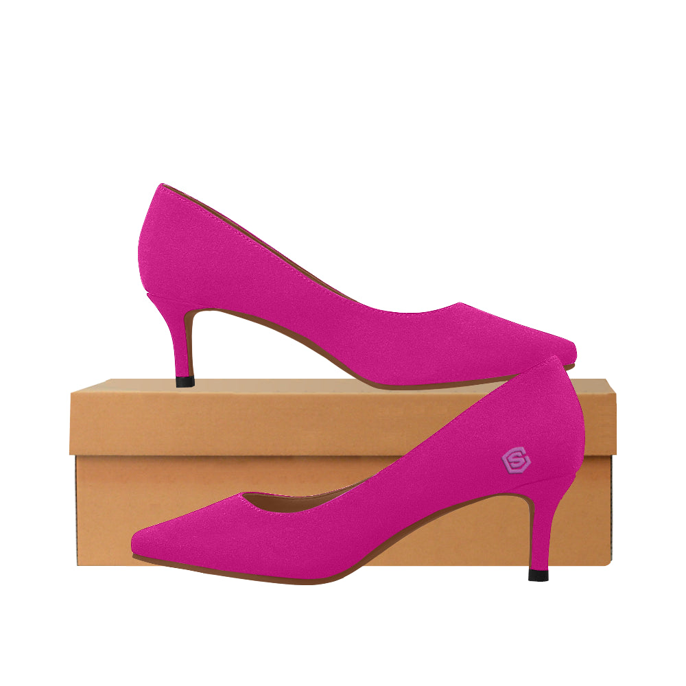 BLUE Women's Pointed Toe Low Heel Pumps  pink logo Women's Pointed Toe Low Heel Pumps (Model 053)