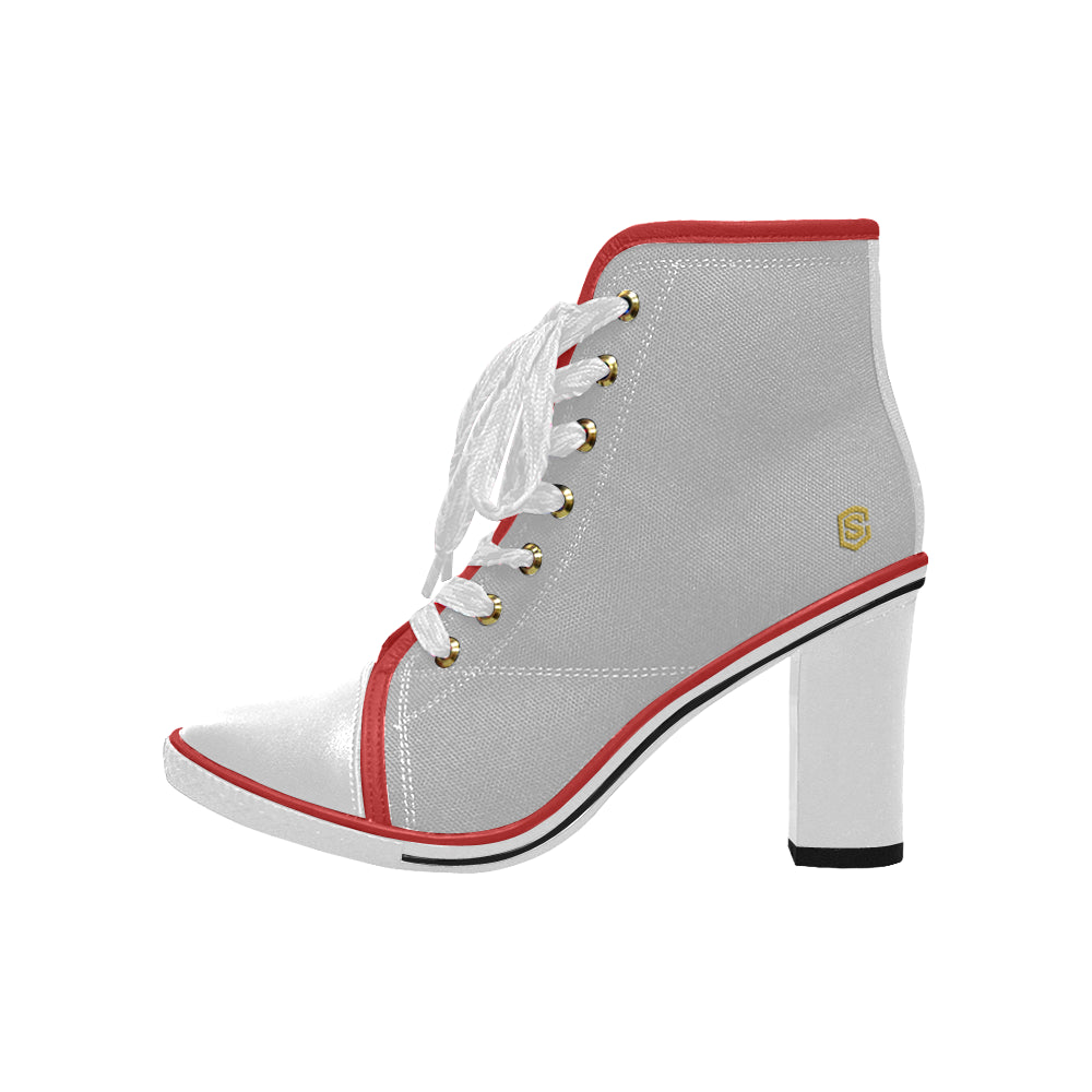 gold logo Women's Lace Up Chunky Heel Ankle Booties (Model 054)