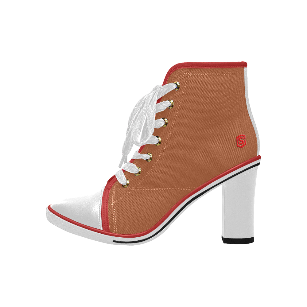 red logo Women's Lace Up Chunky Heel Ankle Booties (Model 054)