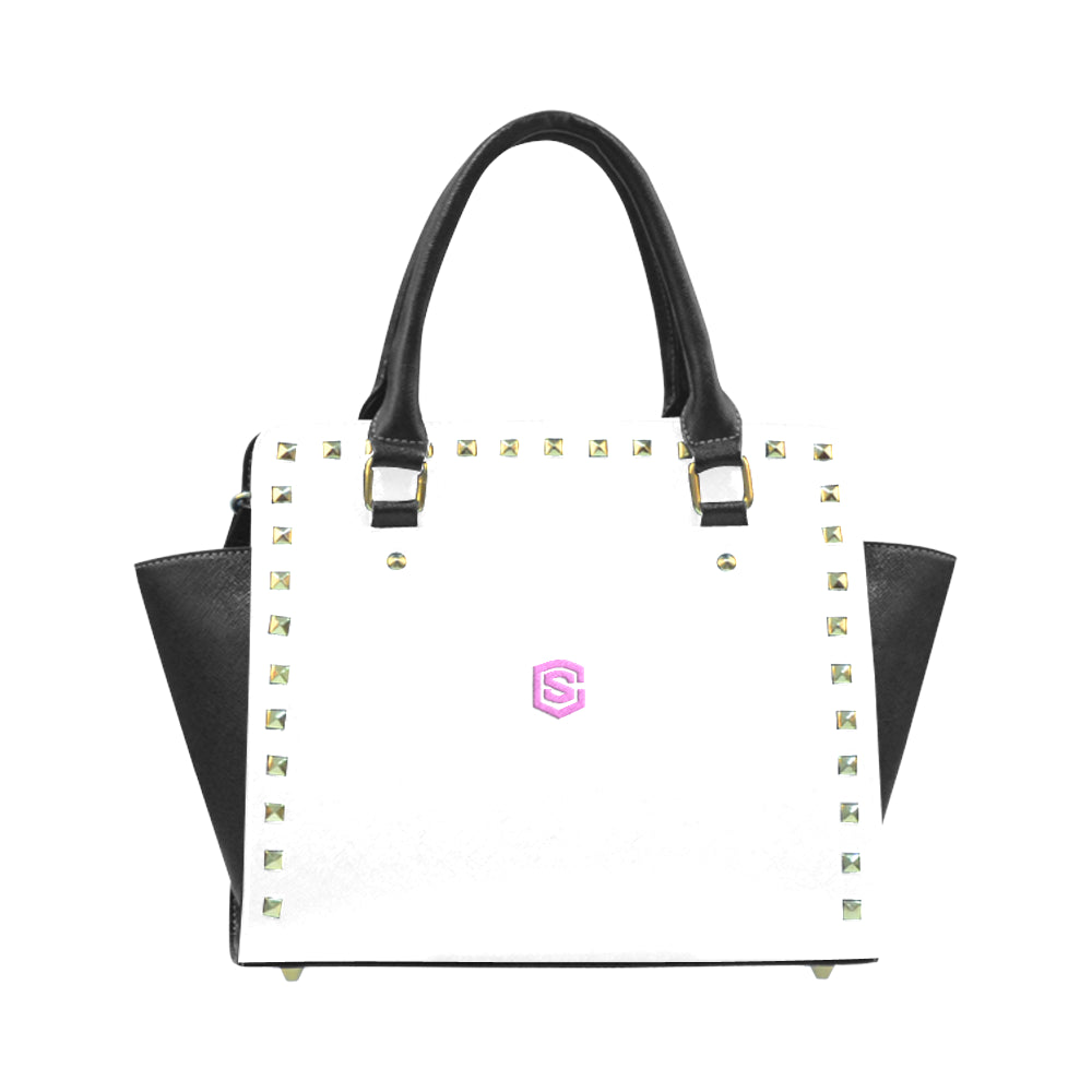 WHITE RIVET SHOULDER HANDBAG pink logo Rivet Shoulder Handbag (Model 1645)