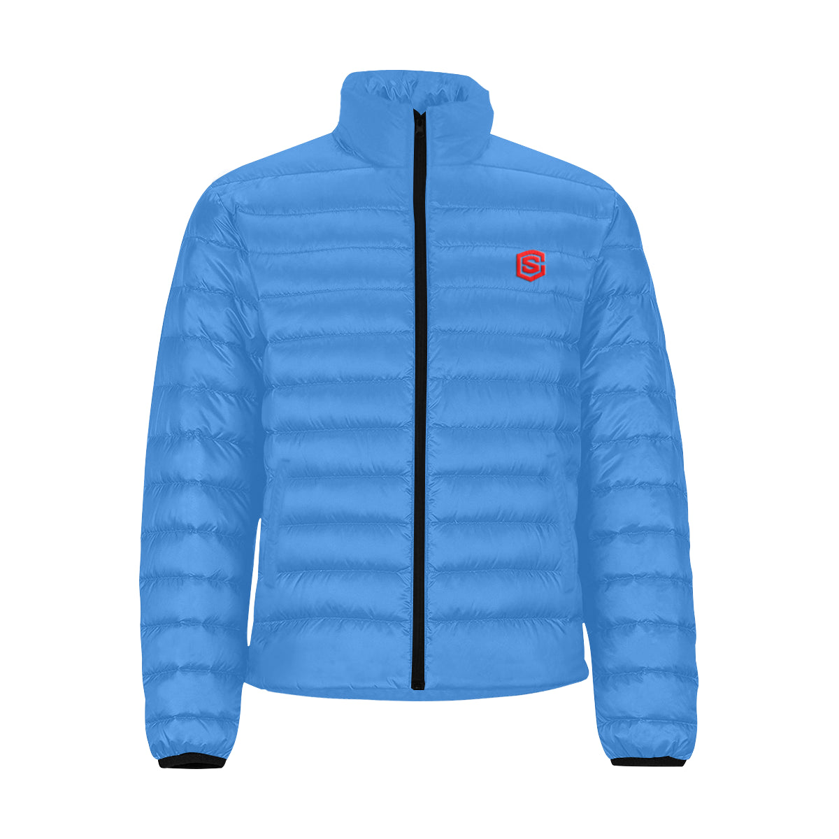 BLUE MEN'S STAND COLLAR PADDED JACKET Red Logo Men's Stand Collar Padded Jacket (Model H41)