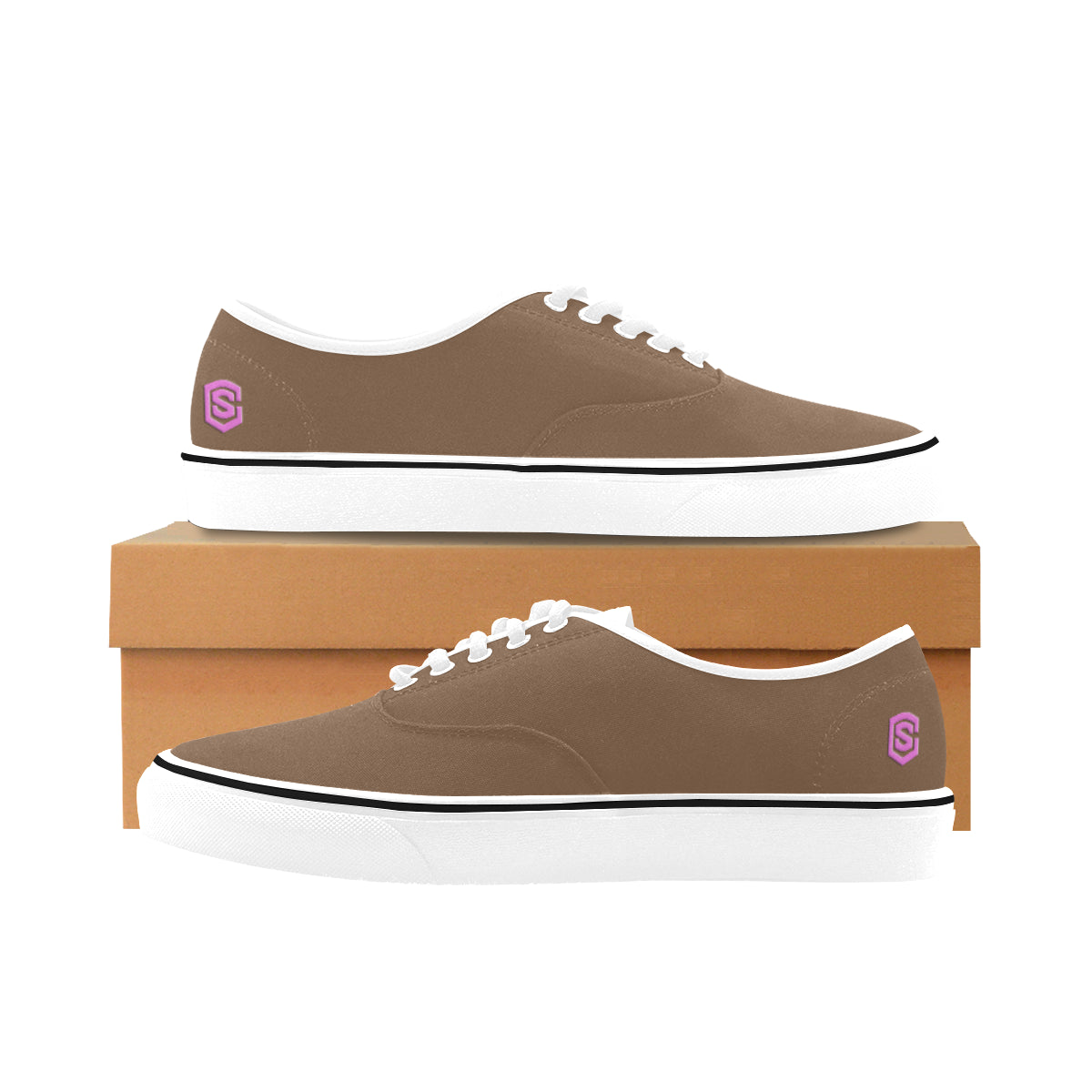 pink logo Classic Women's Canvas Low Top Shoes (Model E001-4)