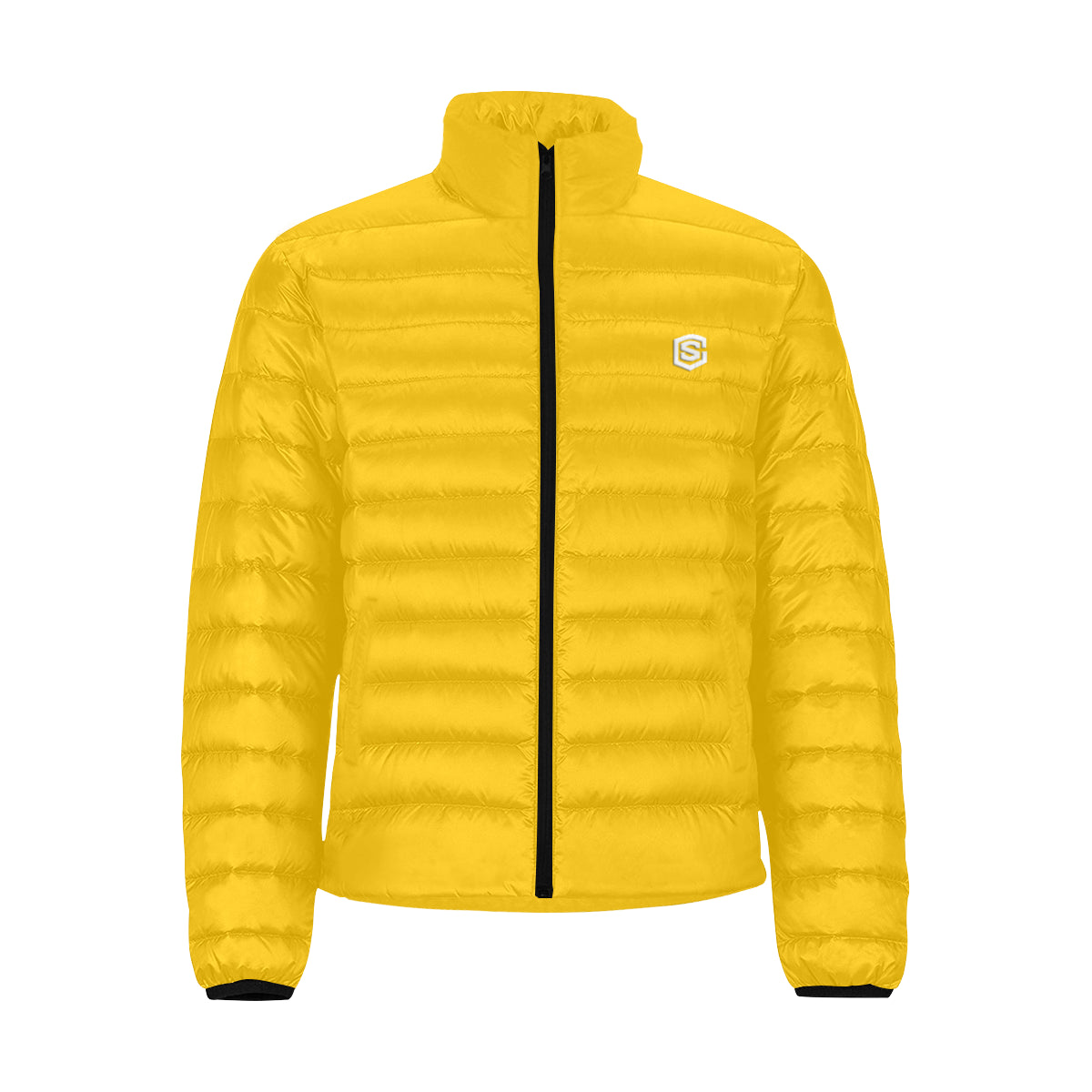 ORANGE MEN'S STAND COLLAR PADDED JACKET White Logo Men's Stand Collar Padded Jacket (Model H41)