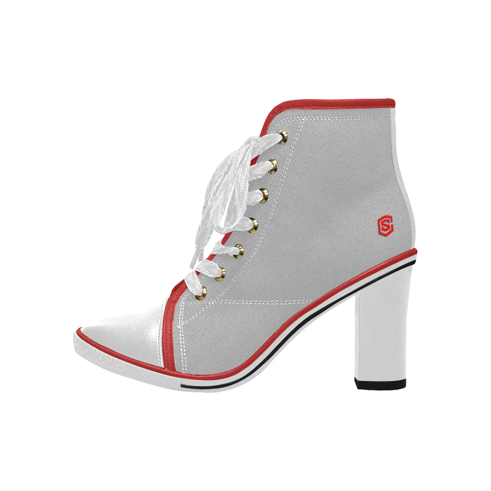 red logo Women's Lace Up Chunky Heel Ankle Booties (Model 054)