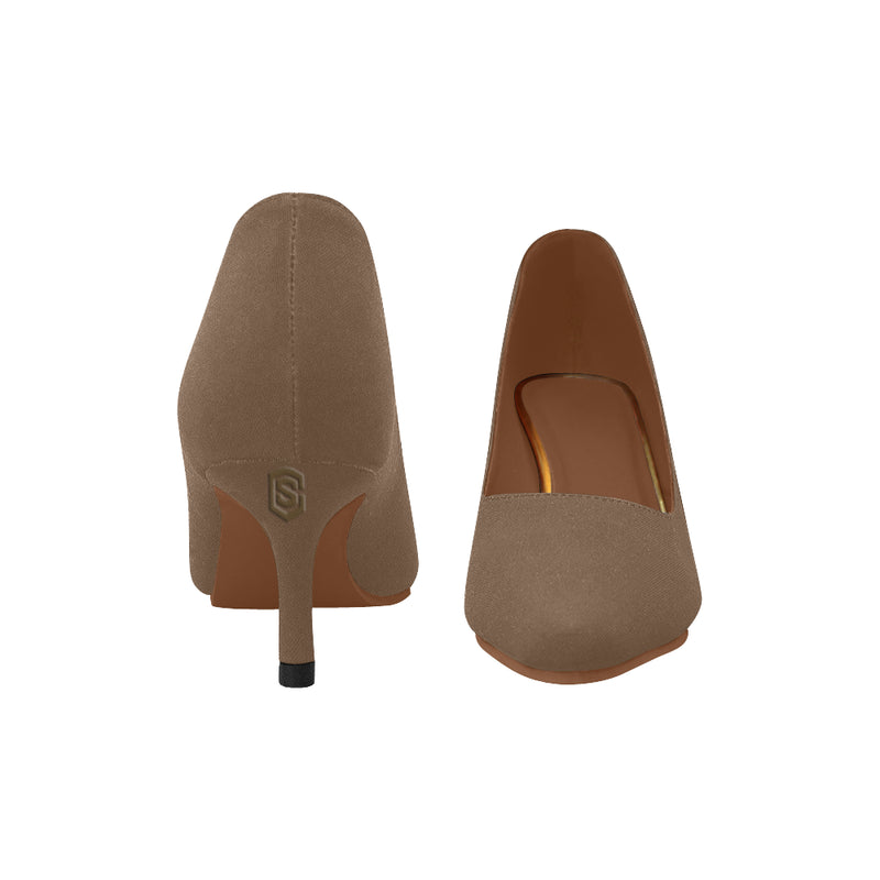 BROWN Women's Pointed Toe Low Heel Pumps Brown logo Women's Pointed Toe Low Heel Pumps (Model 053)