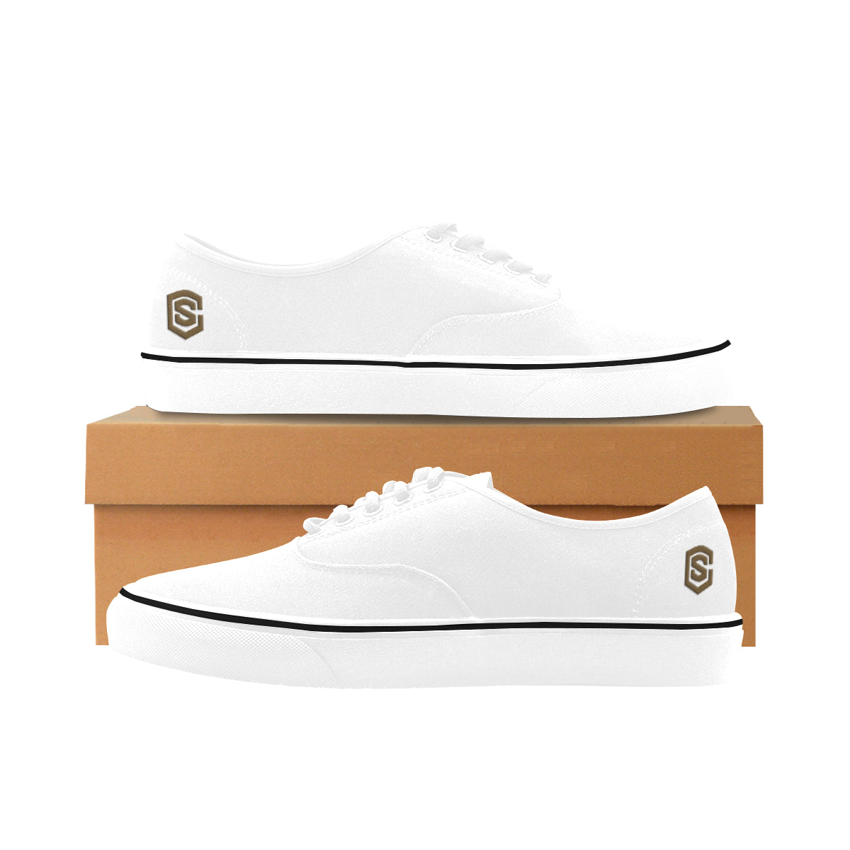 brown logo Classic Women's Canvas Low Top Shoes (Model E001-4)