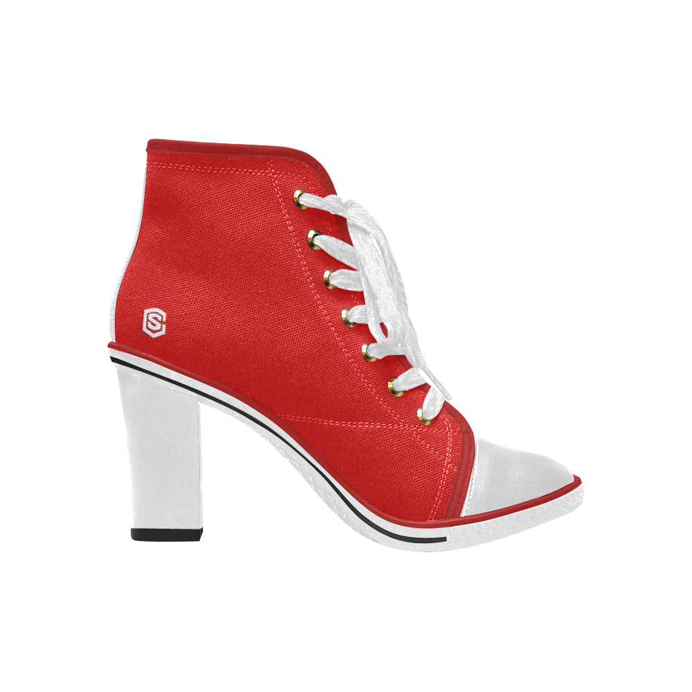 white logo Women's Lace Up Chunky Heel Ankle Booties (Model 054)