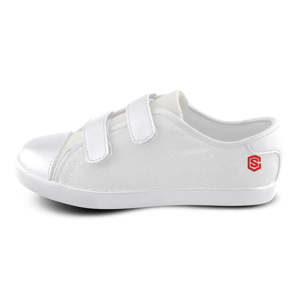 GRAY CANVAS KID SHOES red logo Velcro Canvas Kid's Shoes (Model 008)