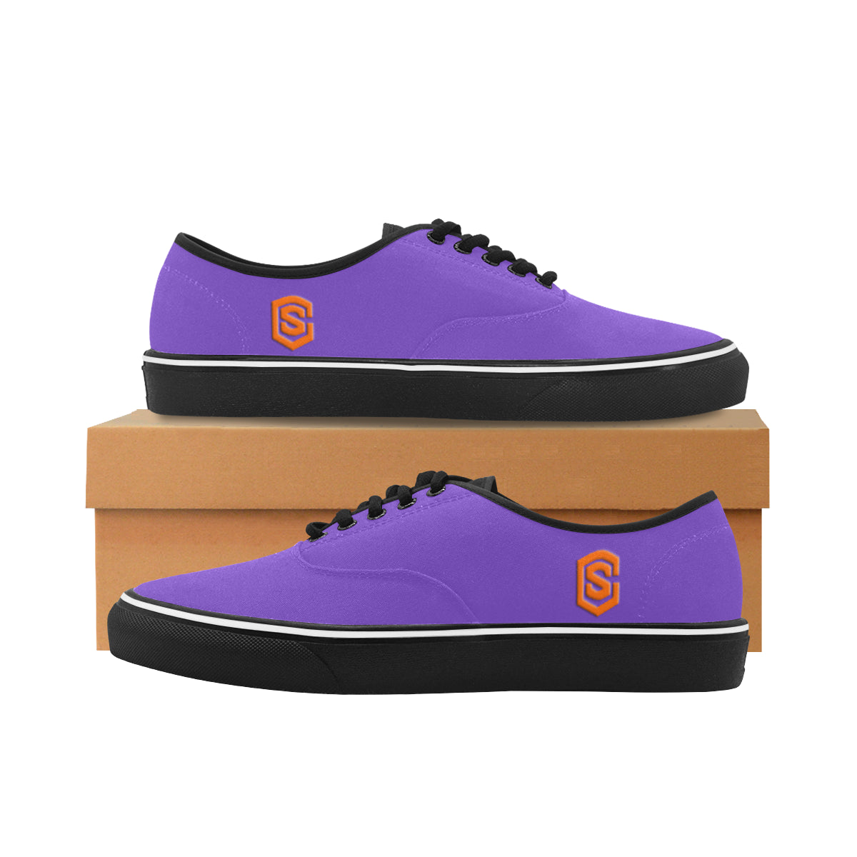 orange logo Classic Men's Canvas Low Top Shoes/Large (Model E001-4)