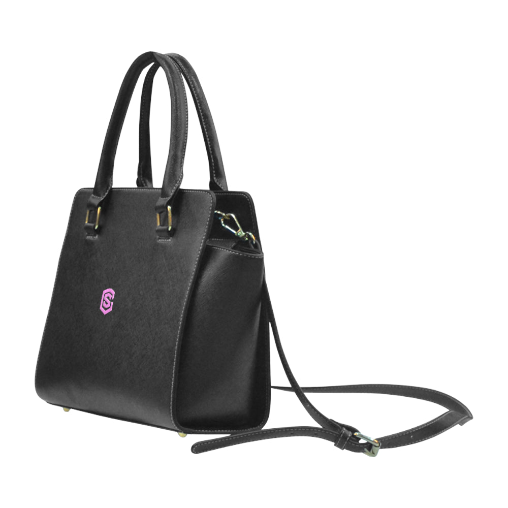 BLACK RIVET SHOULDER HANDBAG pink logo Rivet Shoulder Handbag (Model 1645)